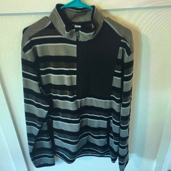 Other - Striped Black and Gray Quarter-Zip Pullover